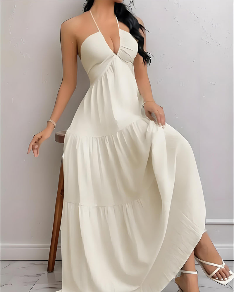Minimalist Sleeveless Open-Back Halter Maxi Dress Secondary image