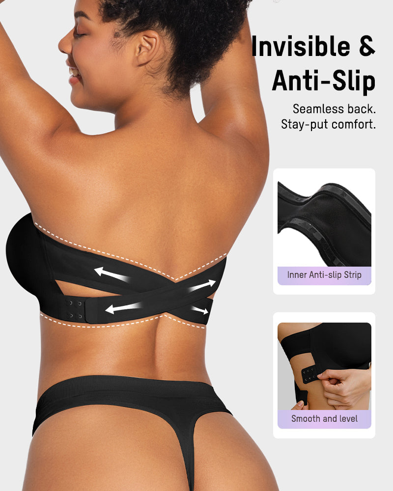 Non-Slip Crossover Side Hook Bandeau Bra