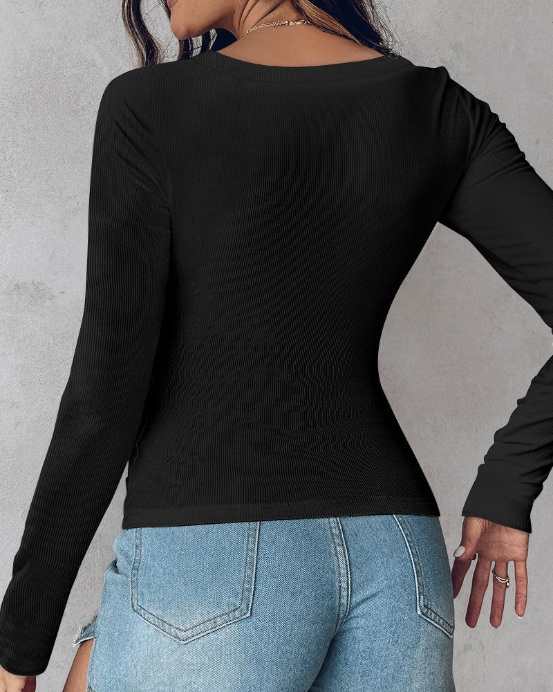 Long Sleeve Ribbed Fitted Top with Built-In Bra Secondary image