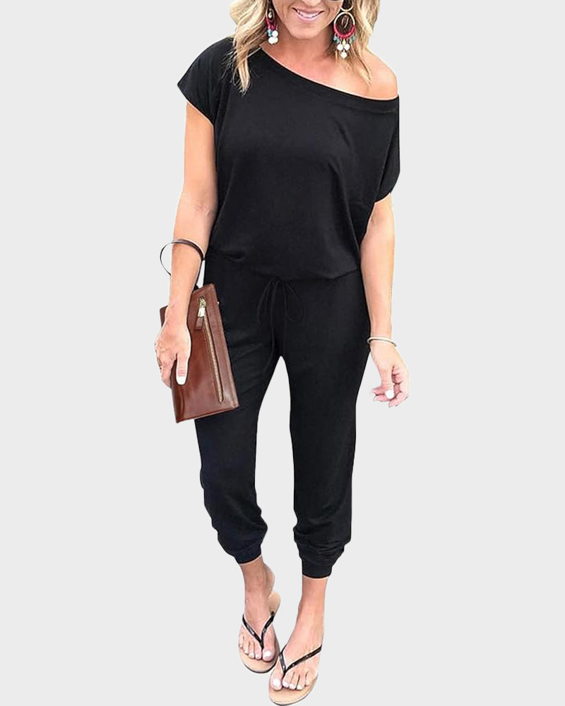 Off-Shoulder Short Sleeve Beam Foot Jumpsuit Main image