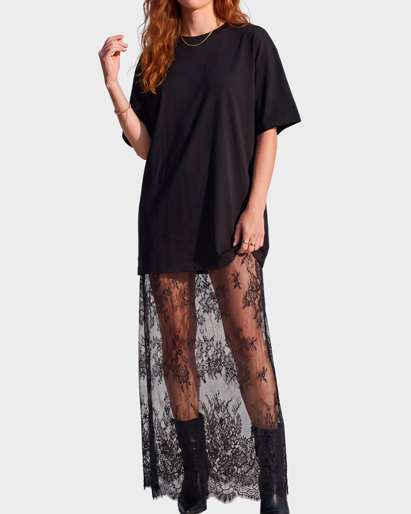 Oversized Tee Lace Hem Maxi Dress