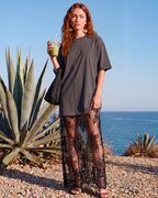 Oversized Tee Lace Hem Maxi Dress