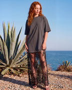Oversized Tee Lace Hem Maxi Dress
