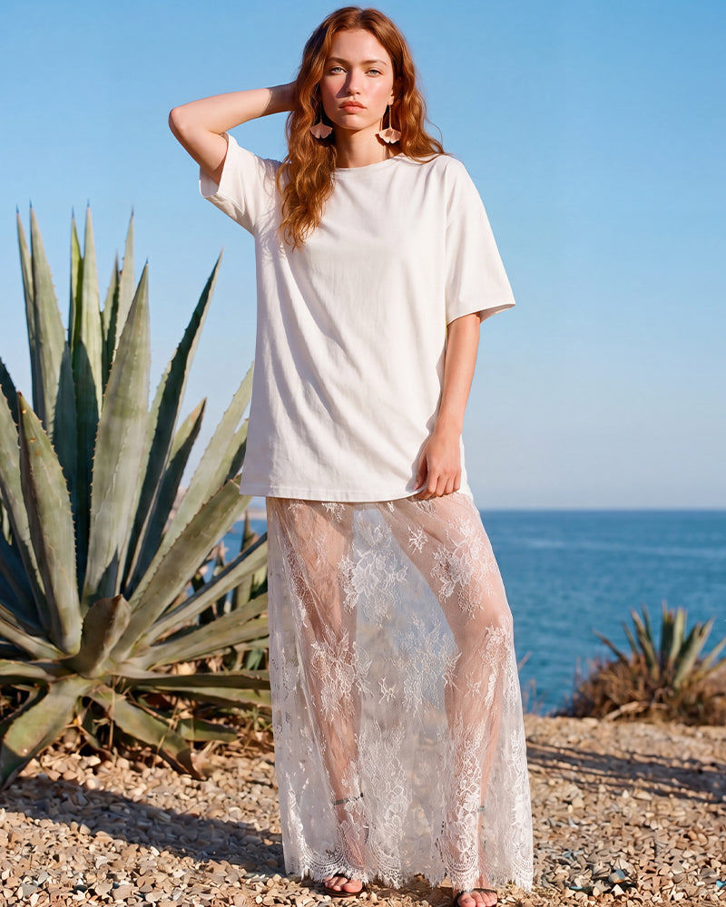Oversized Tee Lace Hem Maxi Dress