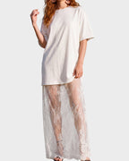 Oversized Tee Lace Hem Maxi Dress