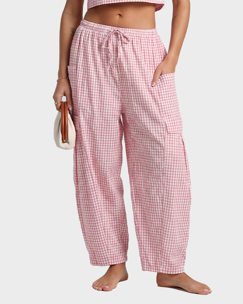 Plaid Wide-Leg Elastic Waist Pants Main image