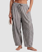 Plaid Wide-Leg Elastic Waist Pants