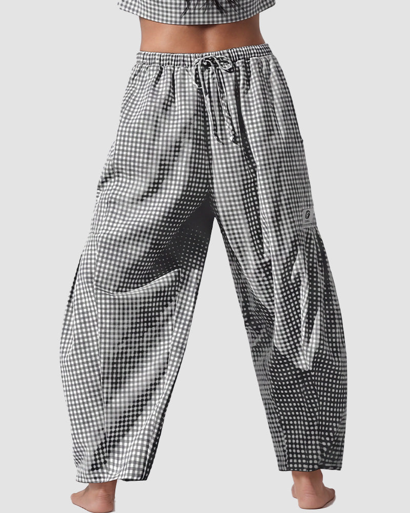 Plaid Wide-Leg Elastic Waist Pants