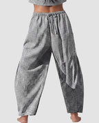 Plaid Wide-Leg Elastic Waist Pants