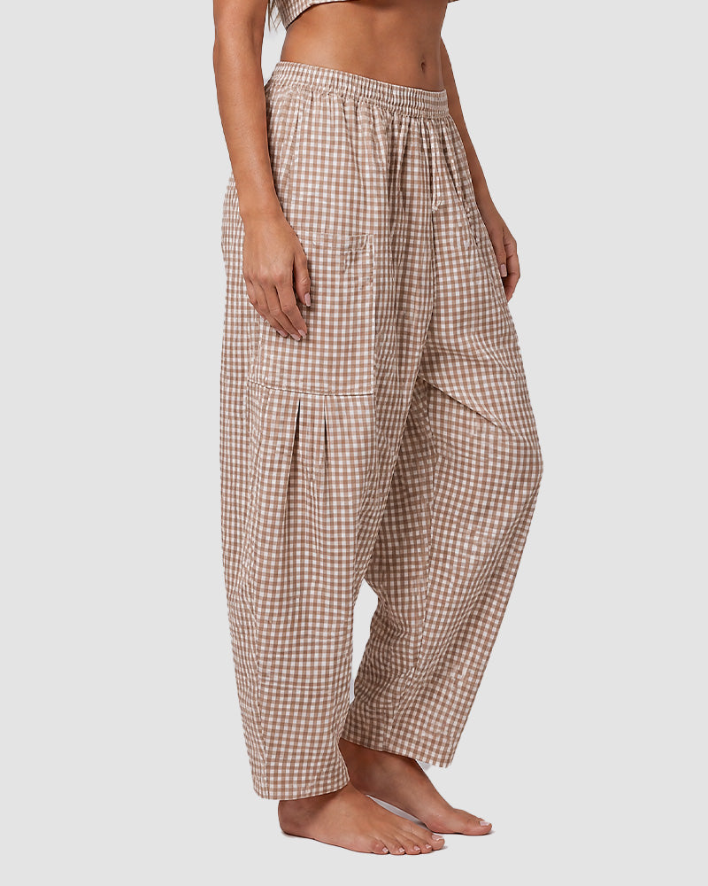 Plaid Wide-Leg Elastic Waist Pants