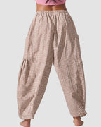 Plaid Wide-Leg Elastic Waist Pants