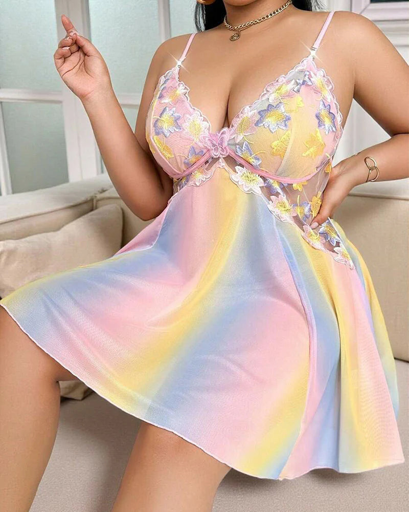 Plus Size Rainbow Ombre Sheer Babydoll Nightgown Secondary image
