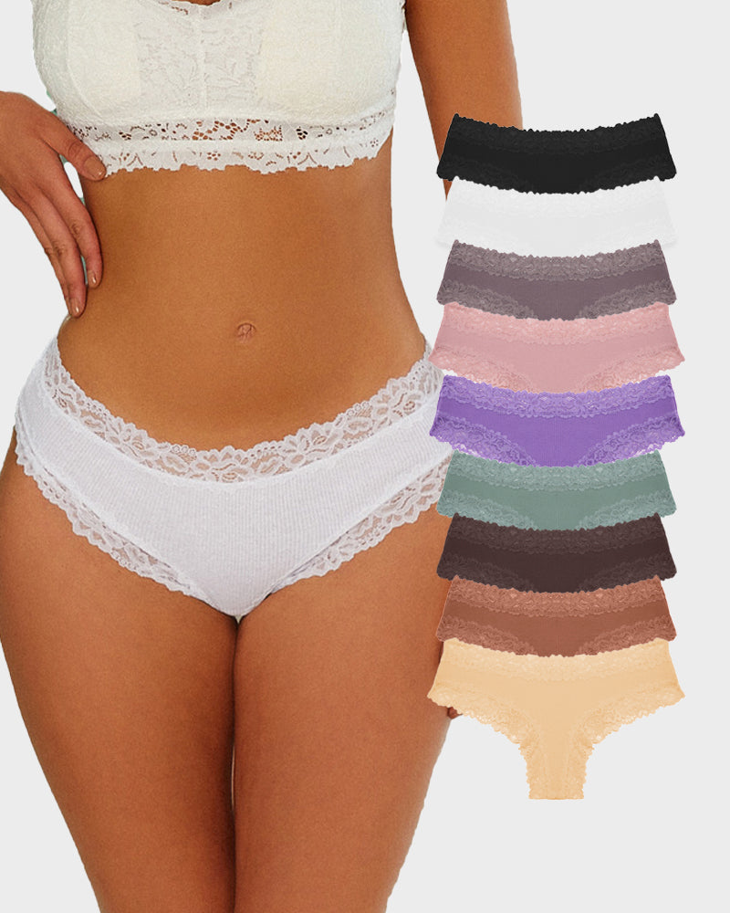 Ribbed Cotton Lace Mid-Rise Panty (9 pack） Secondary image