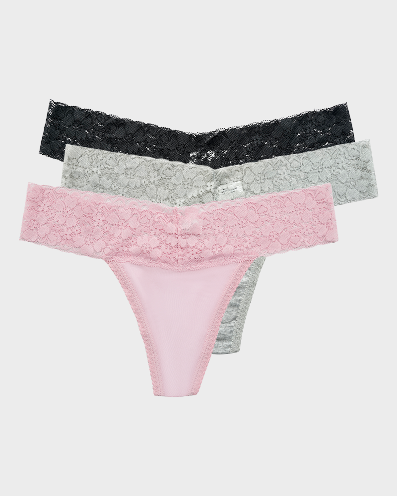 Seamless Low-Rise Lace Thong Panties (3 Pack) Main image