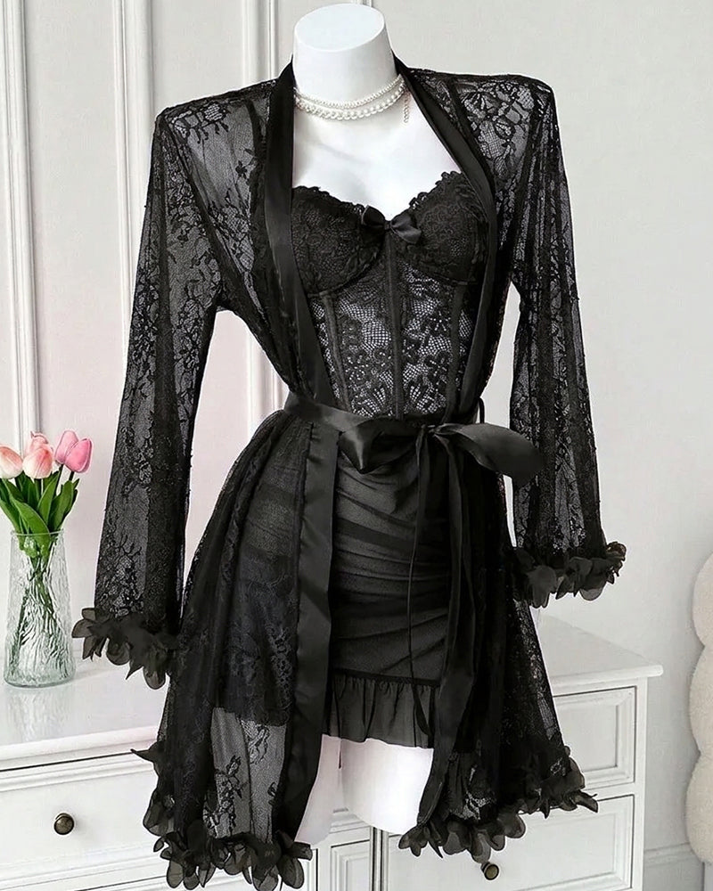 Sexy Lace Bustier Nightgown Set