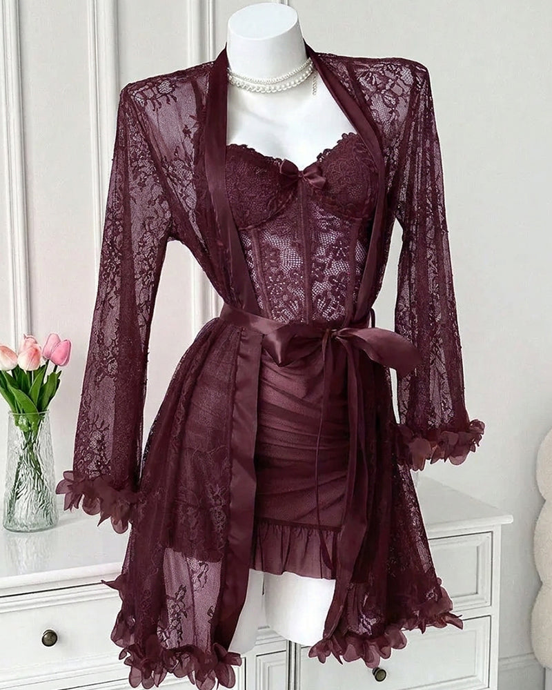 Sexy Lace Bustier Nightgown Set