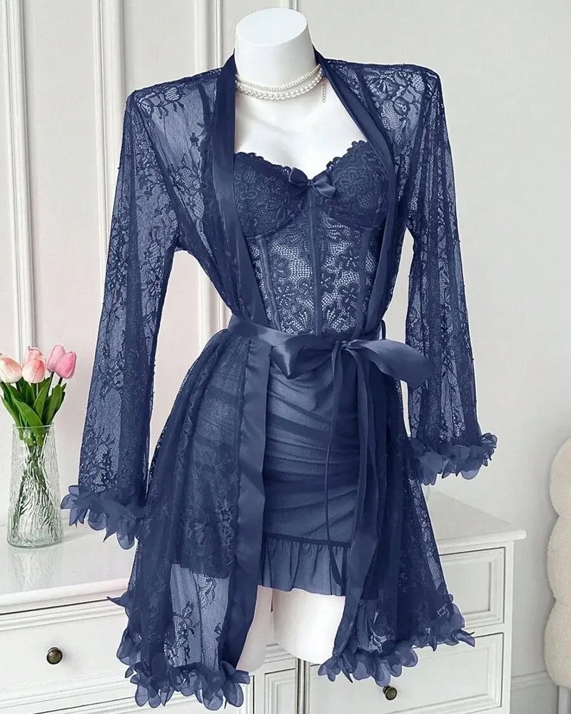 Sexy Lace Bustier Nightgown Set
