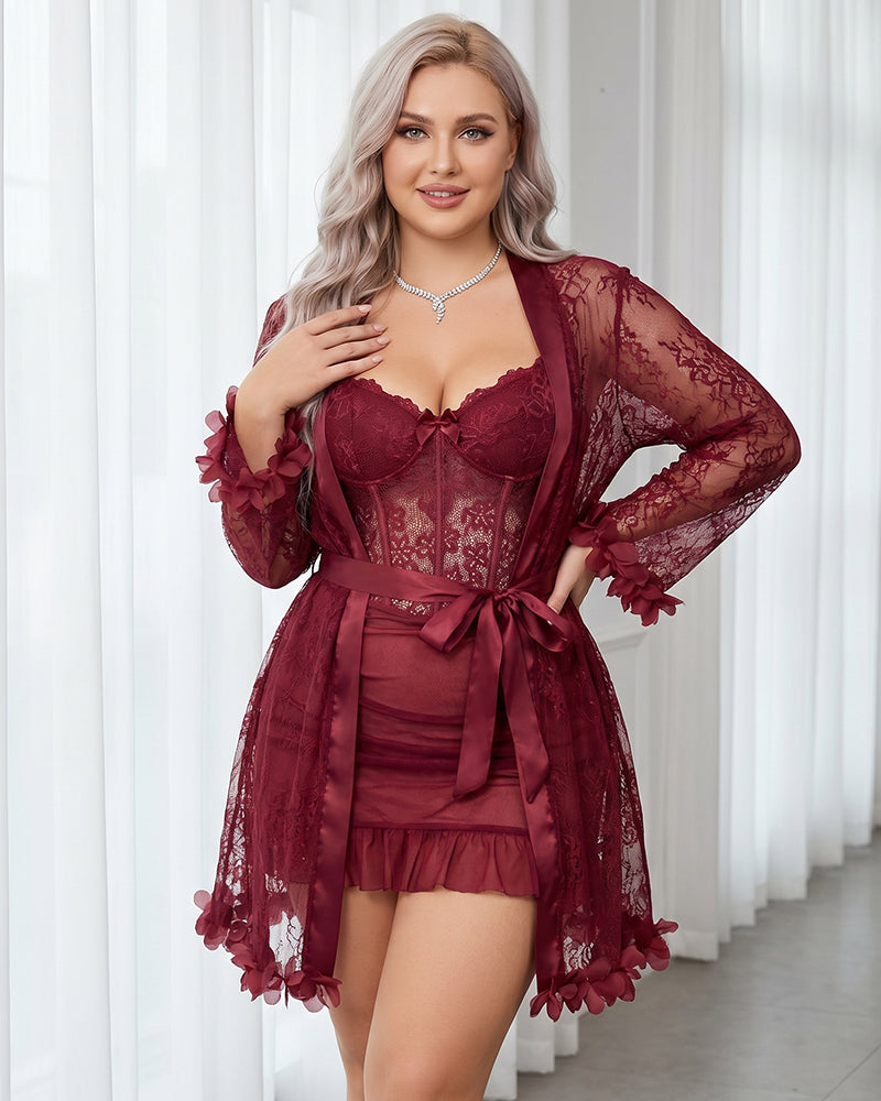 Sexy Lace Bustier Nightgown Set