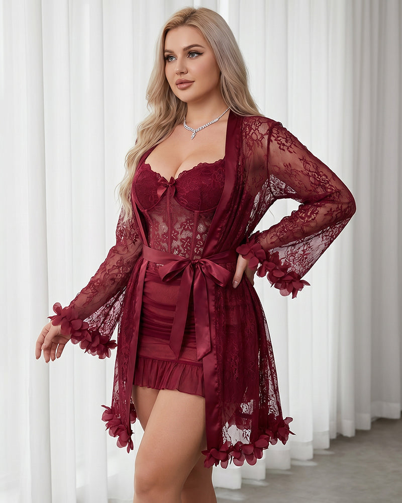 Sexy Lace Bustier Nightgown Set