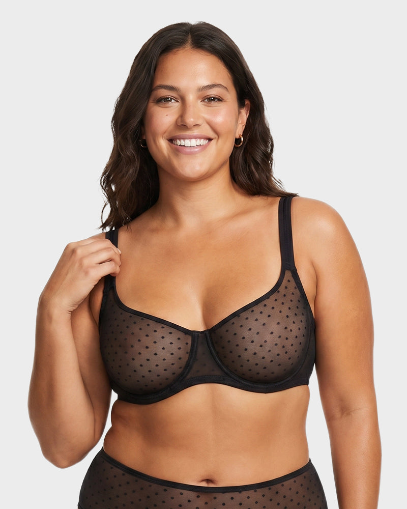 Sheer Unlined Dot-Mesh Balconette Bra