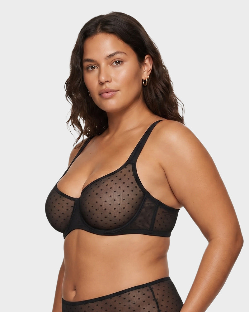 Sheer Unlined Dot-Mesh Balconette Bra Secondary image