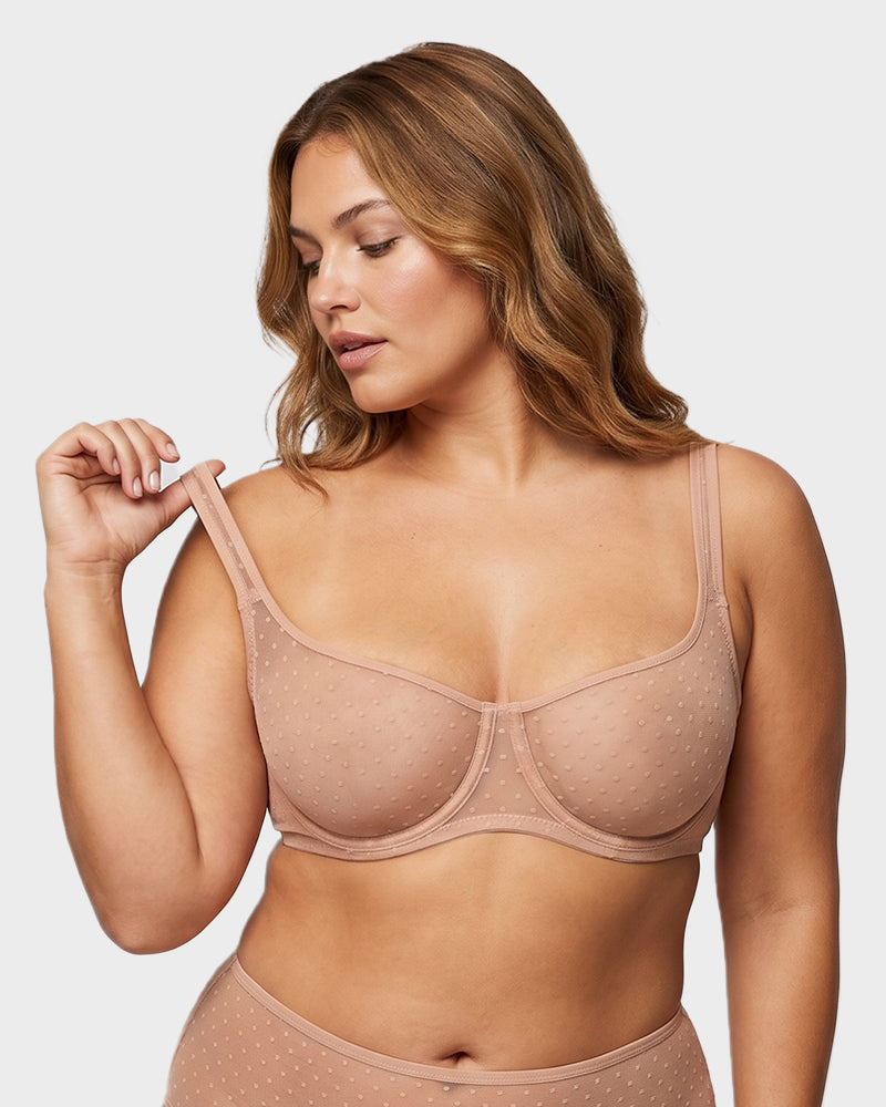 Sheer Unlined Dot-Mesh Balconette Bra