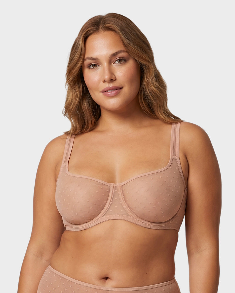 Sheer Unlined Dot-Mesh Balconette Bra