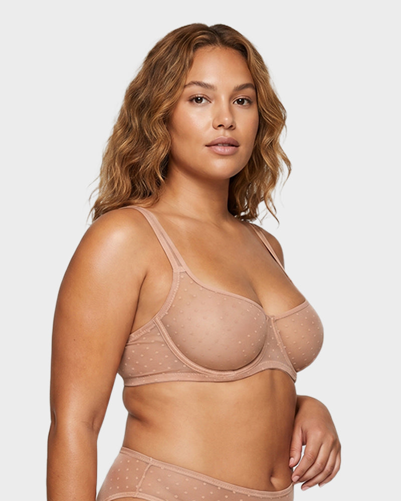 Sheer Unlined Dot-Mesh Balconette Bra