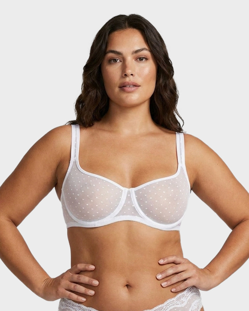 Sheer Unlined Dot-Mesh Balconette Bra