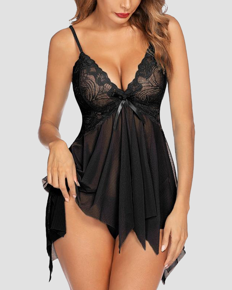 Sheer Lace Babydoll Lingerie with G-String Main image