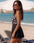 Sleeveless Floral Swimdress & Bottom Set with Adjustable Bust Tie