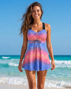 Sleeveless Floral Swimdress & Bottom Set with Adjustable Bust Tie