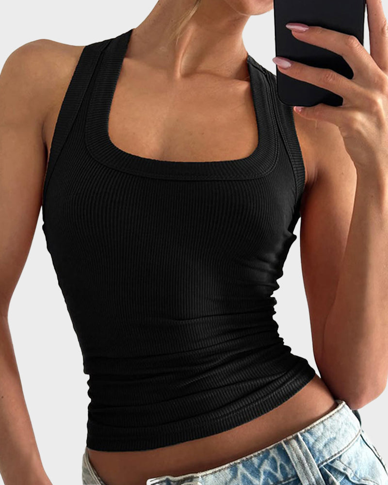 Slim-Fit Ribbed Crop Tank Top Main image