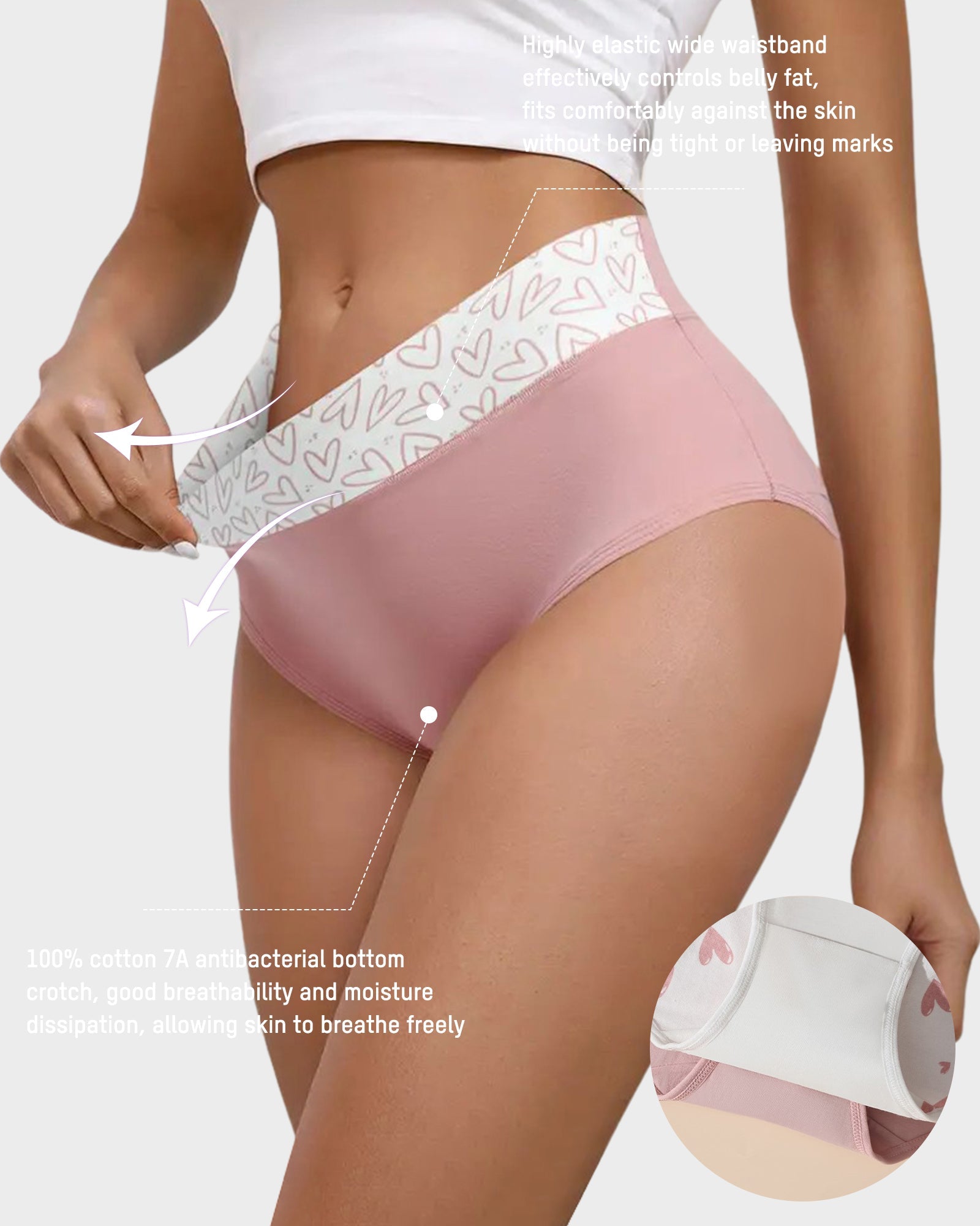 Soft Cotton Heart Print High-Waist Panties (6 Pack) Secondary image