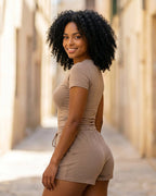 Solid Color Round Neck Casual Two-Piece Set