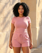 Solid Color Round Neck Casual Two-Piece Set