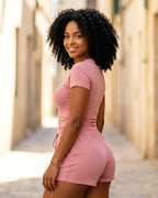 Solid Color Round Neck Casual Two-Piece Set