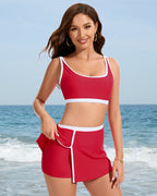 Sporty Color Block Side Slit Skirted Bikini Set