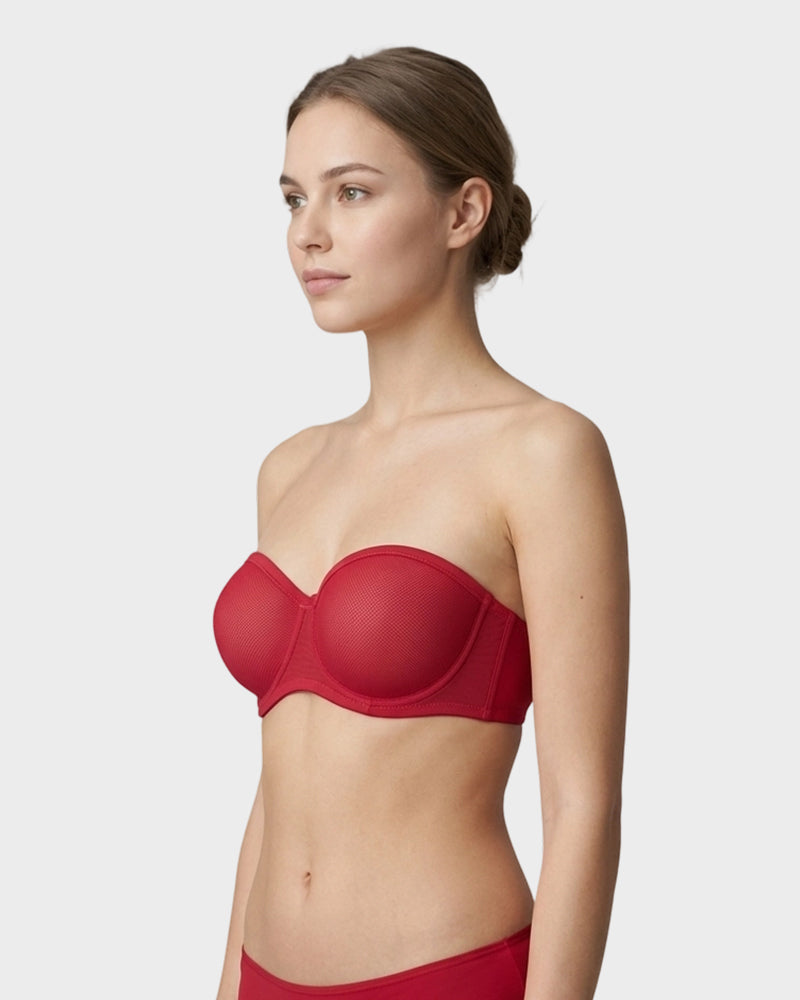 Strapless Mesh Underwire Balconette Bra