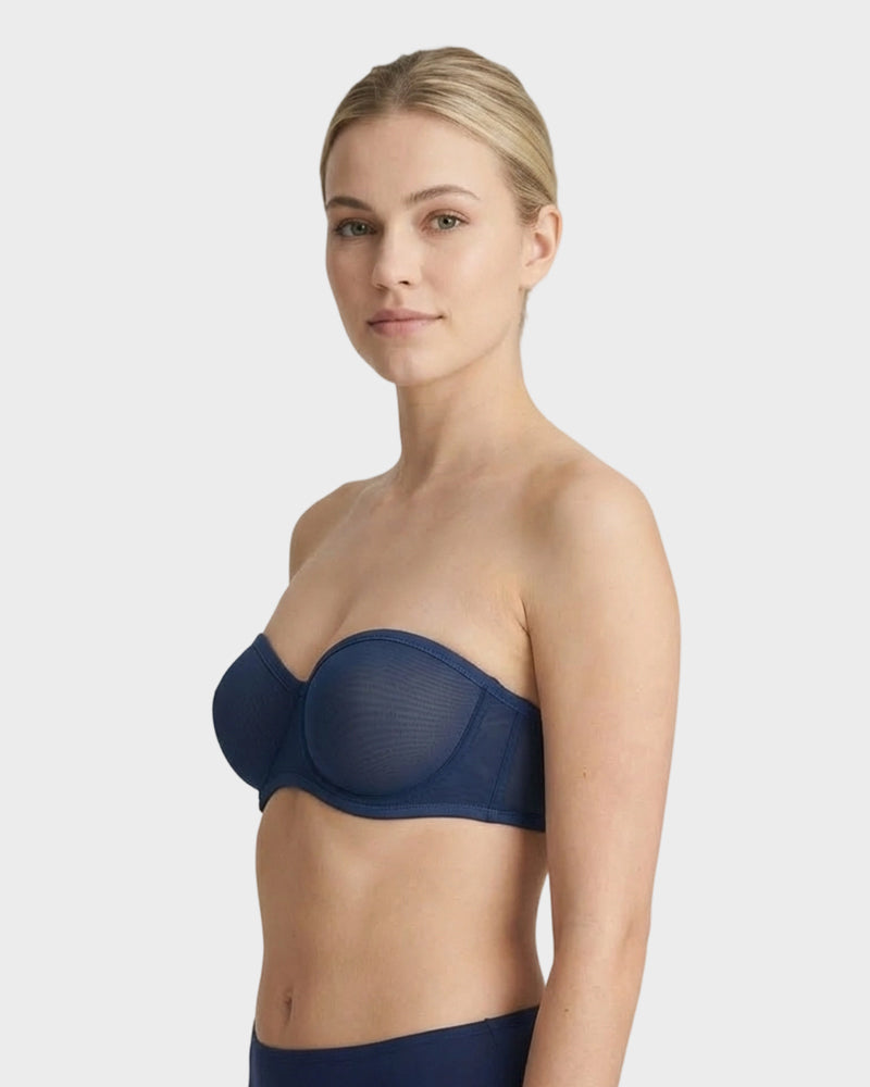 Strapless Mesh Underwire Balconette Bra
