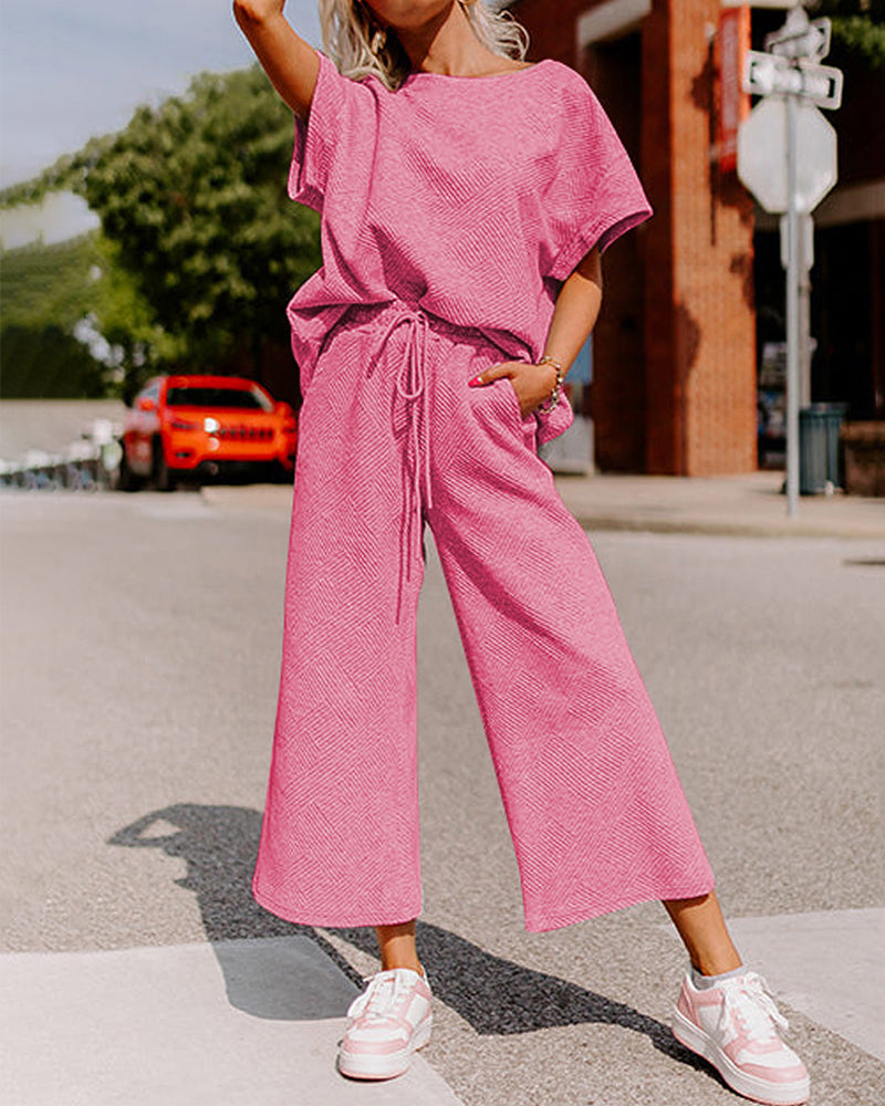 Textured Knit Two-Piece Lounge Set with Drawstring Waist Main image