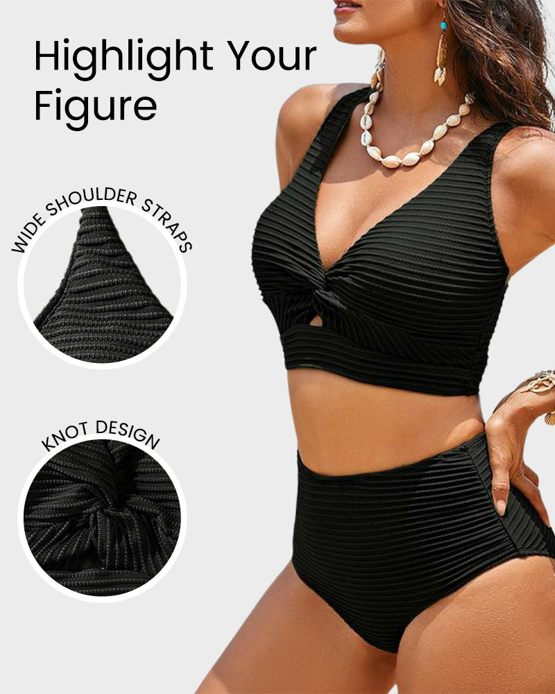Textured Knot-Front High-Waisted Bikini Set Secondary image