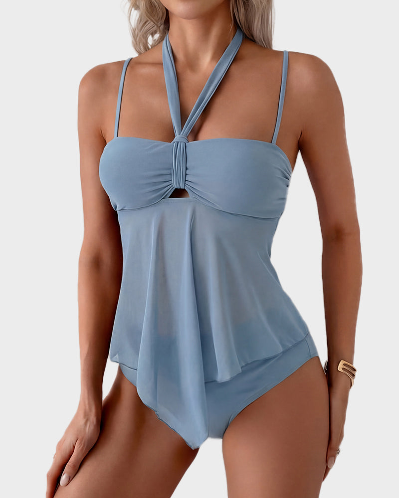 Twist-Front Halter Tummy Control Tankini