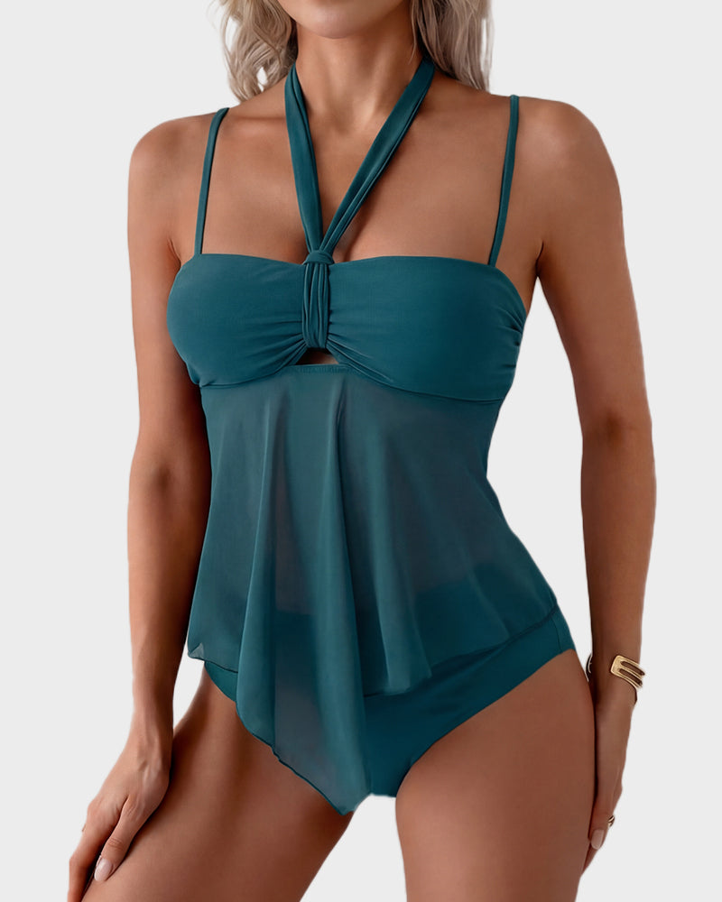 Twist-Front Halter Tummy Control Tankini