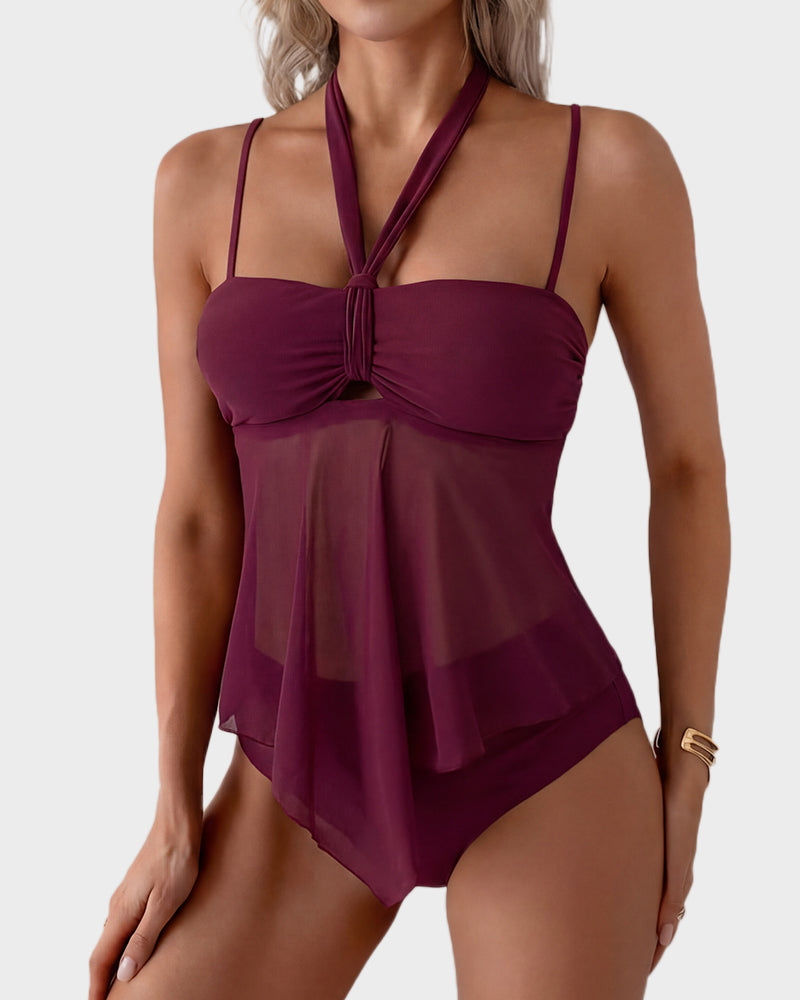 Twist-Front Halter Tummy Control Tankini