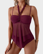 Twist-Front Halter Tummy Control Tankini