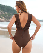 Two-in-One Draped Halter Bikini Swimsuit