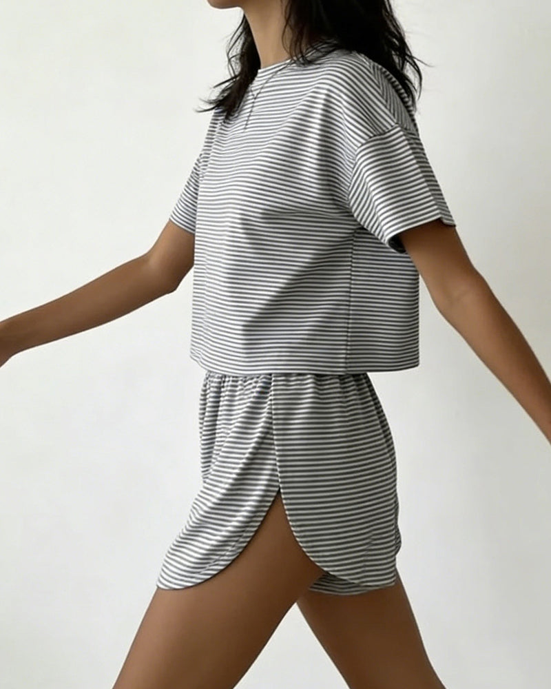 Women Striped Crop Pajama Loungewear Set Secondary image