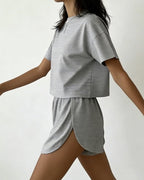 Women Striped Crop Pajama Loungewear Set