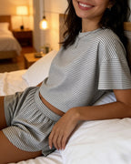 Women Striped Crop Pajama Loungewear Set